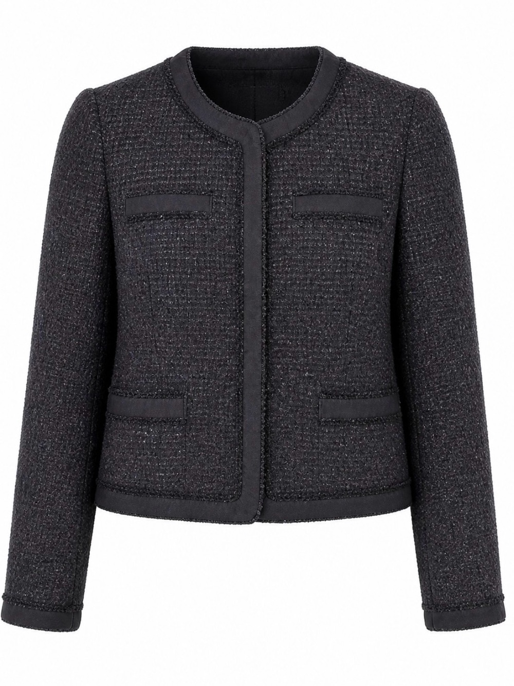 Ana Capri Le Collezioni Wool Bouclé Tweed Collarless Jacket Silk Lined Sz 6